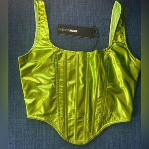 Fashion Nova Corset Top - Metallic Lime Green X-Small